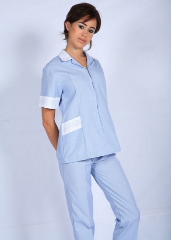 Uniform set zipper blue short sleeve